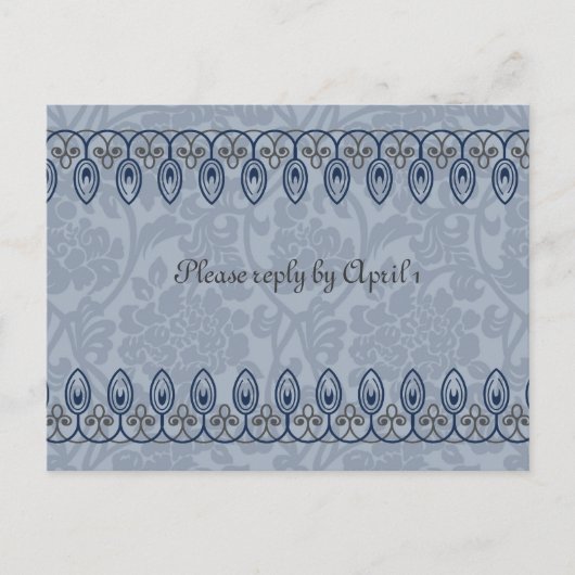 Blue Medieval Brocade RSVP Uitnodiging Briefkaart (Voorkant)