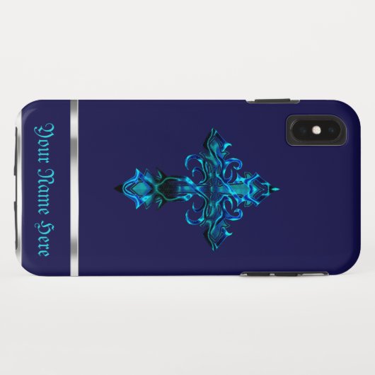 Blue Medieval Cross iPhone XS Max Hoesje (Achterkant (horizontaal))