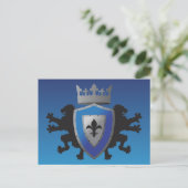 Blue Medieval Lion Heraldry Briefkaart (Staand voorkant)