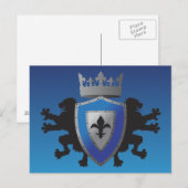 Blue Medieval Lion Heraldry Briefkaart (Voorkant / Achterkant)