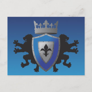 Blue Medieval Lion Heraldry Briefkaart