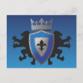 Blue Medieval Lion Heraldry Briefkaart (Voorkant)