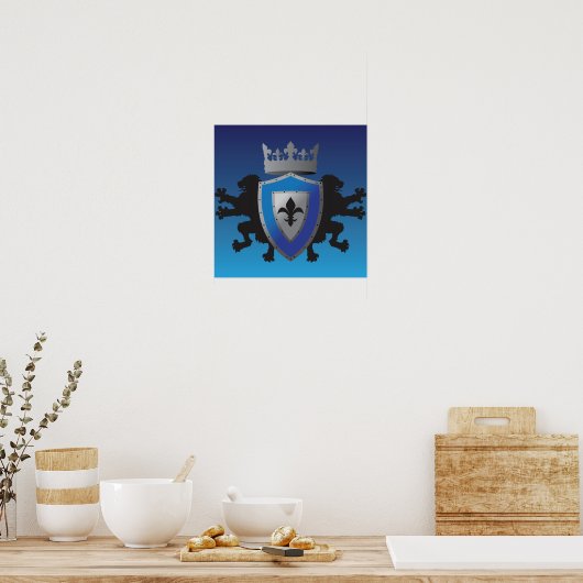Blue Medieval Lion Heraldry Poster (Keuken)