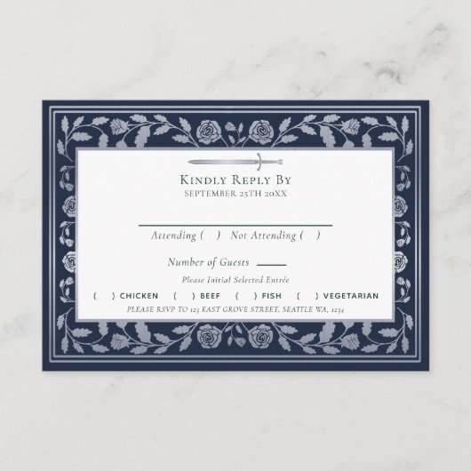 Blue Medieval Sword Wedding RSVP Enclosure Kaart (Voorkant)