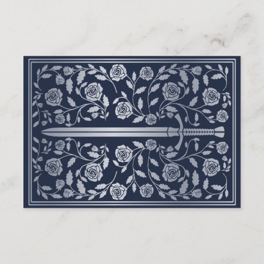 Blue Medieval Sword Wedding RSVP Enclosure Kaart (Achterkant)
