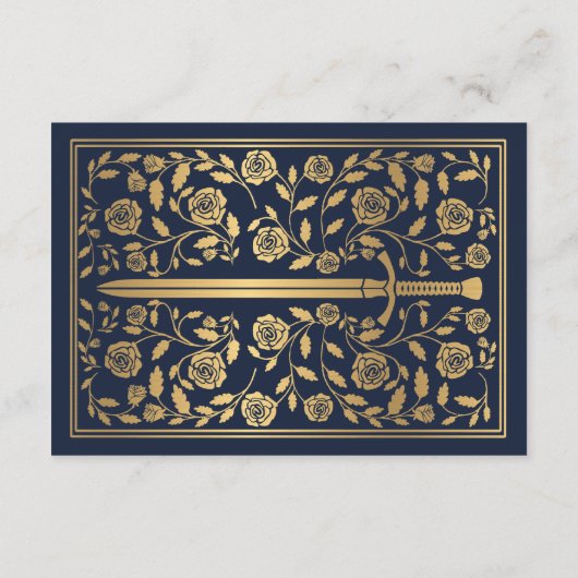 Blue Medieval Sword Wedding RSVP Enclosure Kaart (Achterkant)
