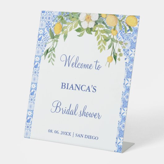 Blue Meditarrean tegel Arch welkom vrijgezellenfee Reclamebord Met Voetstuk (Voorkant)