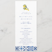 Blue Mediteranean tegel & citrus bruiloft programm Programmakaart (Voorkant)