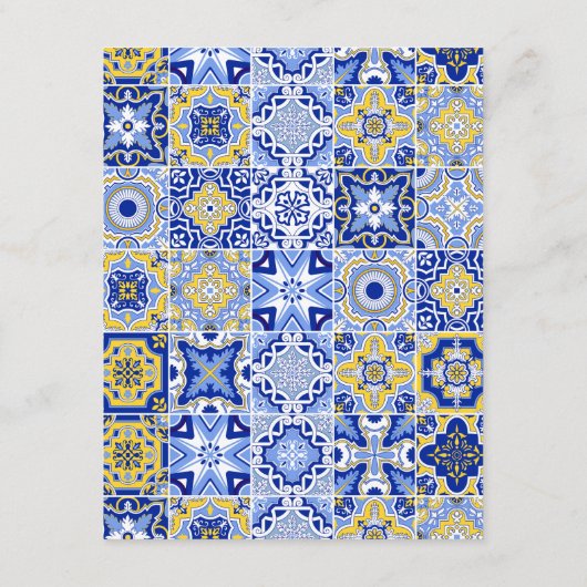 Blue mediterraanse tegel & citrus Trouwdetails Informatiekaartje (Achterkant)