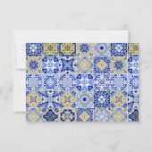 Blue mediterraanse tegel & citrus Trouwdetails RSVP Kaartje (Achterkant)