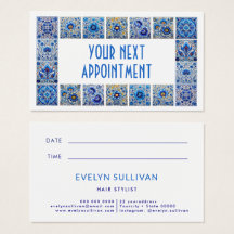 Blue mediterraanse tegels lijst afspraakkaart