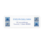 Blue mediterraanse tegels retour adreslabel etiket (Voorkant)