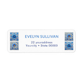Blue mediterraanse tegels retour adreslabel etiket