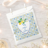 Blue Mediterrane Tegels Italië Crest Lemon Wedding Bedankzakje (Geknipt)