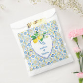 Blue Mediterrane Tegels Italië Crest Lemon Wedding Bedankzakje (Gezegeld)
