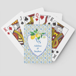Blue Mediterrane Tegels Italië Crest Lemon Wedding Pokerkaarten
