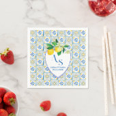 Blue Mediterrane Tegels Italië Crest Lemon Wedding Servet (Insitu)