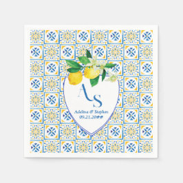 Blue Mediterrane Tegels Italië Crest Lemon Wedding Servet