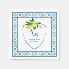 Blue Mediterrane Tegels Italië Crest Lemon Wedding Servet