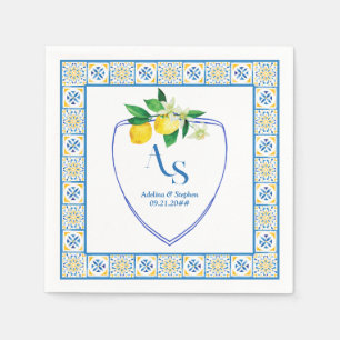 Blue Mediterrane Tegels Italië Crest Lemon Wedding Servet