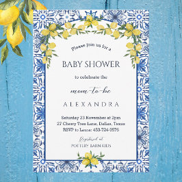 Blue Mediterranean Citroen Baby shower Invitation Kaart