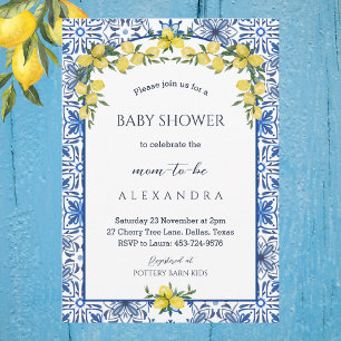 Blue Mediterranean Citroen Baby shower Invitation Kaart