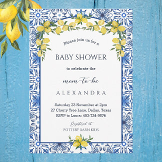 Blue Mediterranean Citroen Baby shower Invitation Kaart