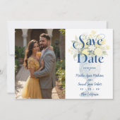 Blue Mediterranean Floral Classic Chalice Lemons Save The Date (Voorkant)