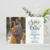 Blue Mediterranean Floral Classic Chalice Lemons Save The Date (Staand voorkant)
