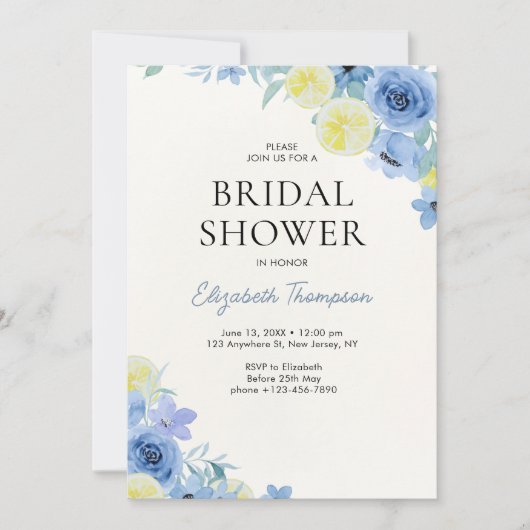 Blue Mediterranean Lemon Bridal shower Kaart (Voorkant)