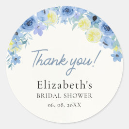 Blue Mediterranean Lemon Bridal shower Ronde Sticker
