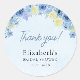 Blue Mediterranean Lemon Bridal shower Ronde Sticker