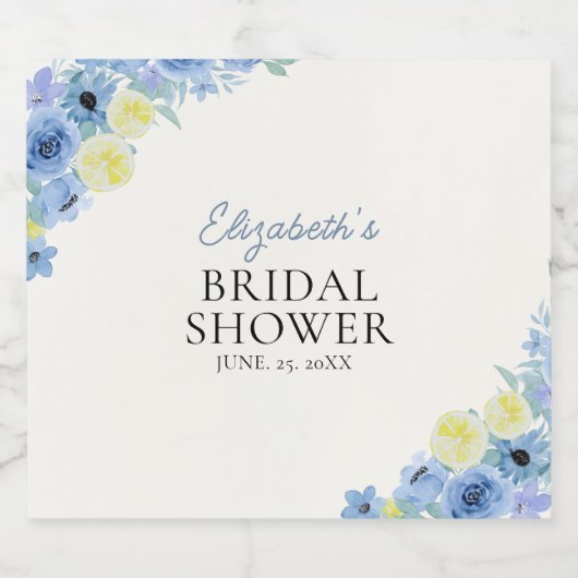 Blue Mediterranean Lemon Bridal shower Sparkling Wijnetiket (Enkel label)
