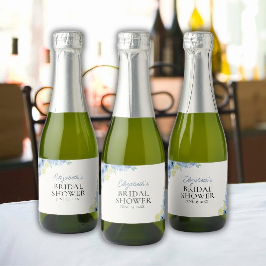 Blue Mediterranean Lemon Bridal shower Sparkling Wijnetiket