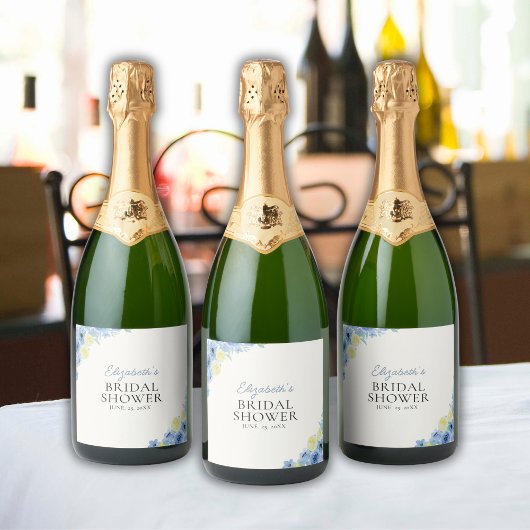 Blue Mediterranean Lemon Bridal shower Sparkling Wijnetiket