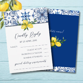 Blue Mediterranean Lemon Italian Wedding RSVP Kaar Kaartje