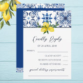 Blue Mediterranean Lemon Italian Wedding RSVP Kaar Kaartje
