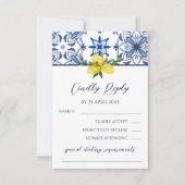 Blue Mediterranean Lemon Italian Wedding RSVP Kaar Kaartje (Voorkant)