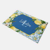 Blue Mediterranean Lemon Monogram Custom New Home Deurmat (Schuin)