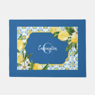 Blue Mediterranean Lemon Name New Home Doormat Deurmat