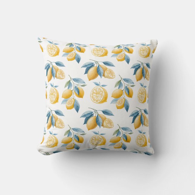 Blue Mediterranean Lemon Pattern Throw Pillow Kussen (Voorkant)