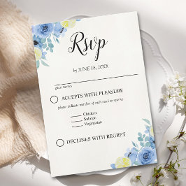 Blue Mediterranean Lemon Wedding RSVP Kaartje