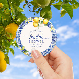 Blue Mediterranean Lemons Vrijgezellenfeest Ronde Sticker