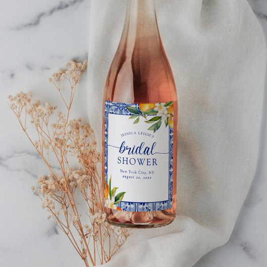 Blue Mediterranean Sinaasappels Vrijgezellenfeest Wijn Etiket