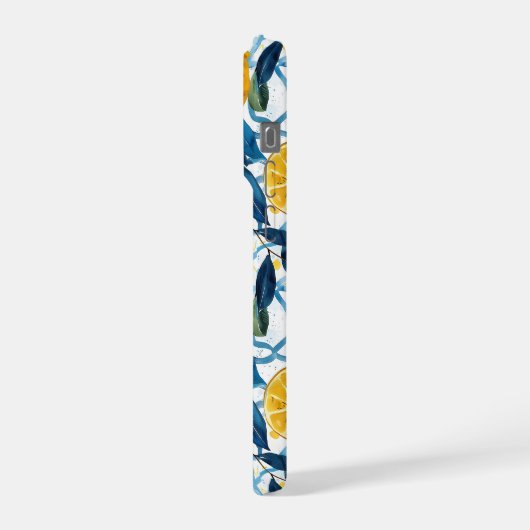 Blue Mediterranean Style Lemon Pattern iPhone Case Hoesje (Linkerkant)