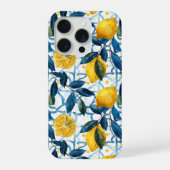 Blue Mediterranean Style Lemon Pattern iPhone Case Hoesje (Achterkant)