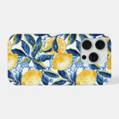 Blue Mediterranean Style Lemon Pattern iPhone Case Hoesje (Achterkant horizontaal)