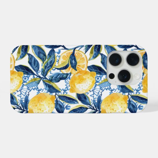 Blue Mediterranean Style Lemon Pattern iPhone Case Hoesje (Achterkant horizontaal)