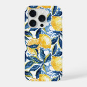 Blue Mediterranean Style Lemon Pattern iPhone Case Hoesje (Achterkant)