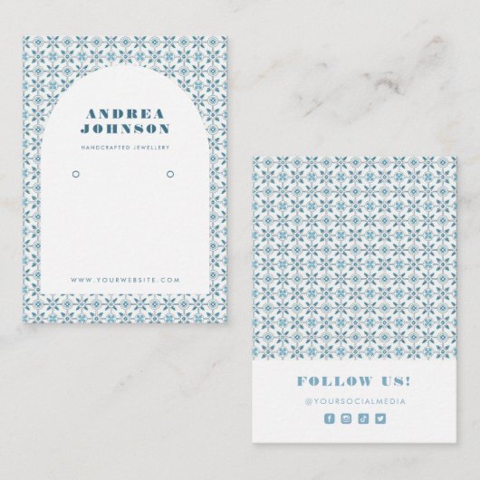 Blue Mediterranean Tegel and Arch Earring Display Visitekaartje (Voorkant / Achterkant)